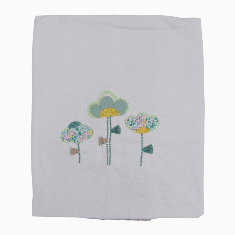 Baby Girls Cotton Blanket  White & Mint with Flower Design