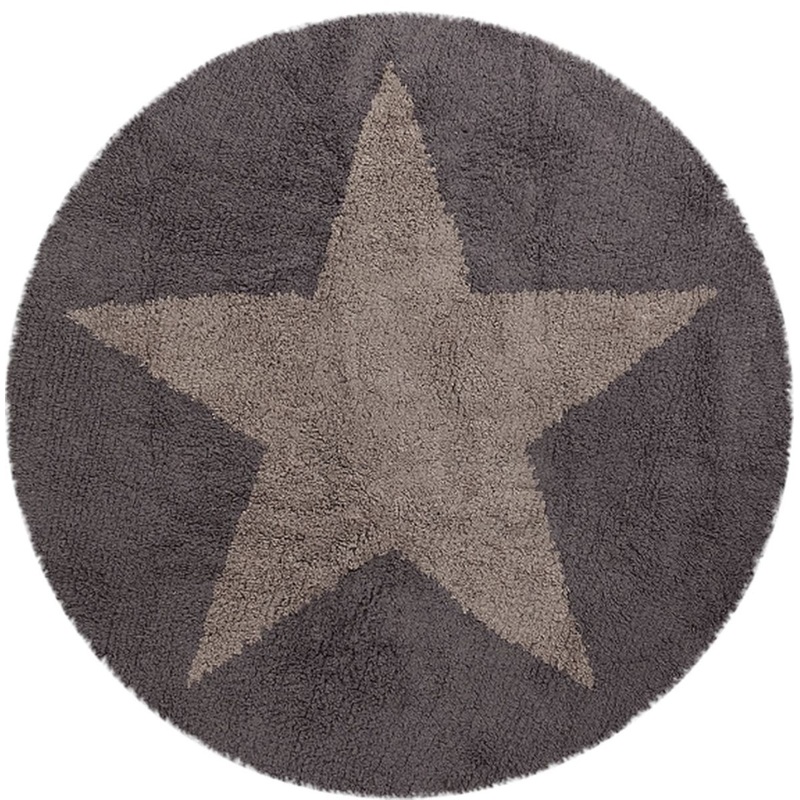 Lorena Canals Reversible Round Rug – Star – Linen/Dark Grey (4′ 8″)