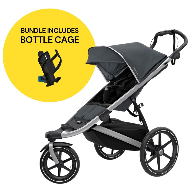 Thule Urban Glide 2 Single Jogging Stroller + Water Bottle Cage Bundle – Dark Shadow