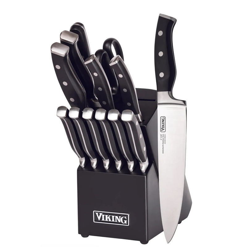 VIKING 14-PIECE X50CRMOV15 STEEL CUTLERY SET WITH BLACK BLOCK