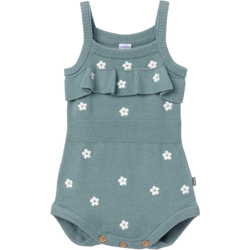 Baby Girls Teal Floral Jersey Sunsuit Viscose Romper