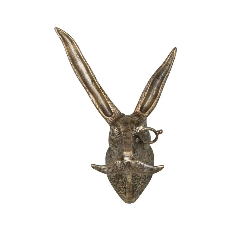 Cast Aluminum Rabbit Head with Monocle & Mustache Wall Dcor