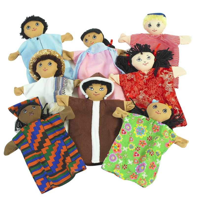 MULTI-CULTURAL 9″ HAND PUPPETS SET OF 8