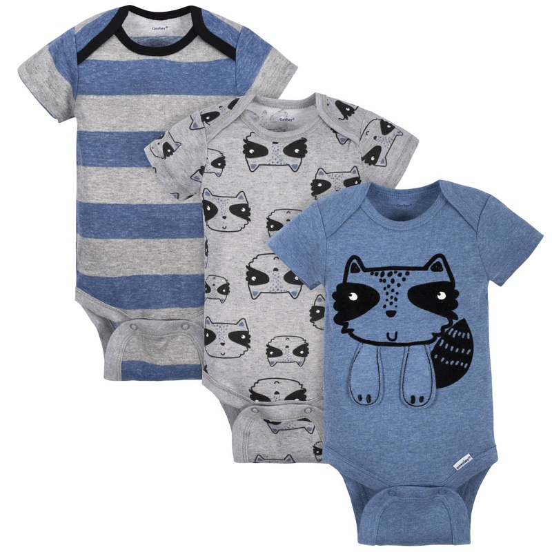 3-Pack Baby Boys Raccoon Short Sleeve Onesies Bodysuits