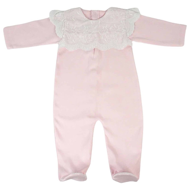 Footie With Lace Collar Pink