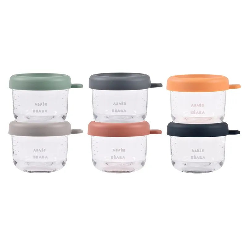 Set of 6 glass baby food jars 150 ml – Sunrise Color Mix (See Description)