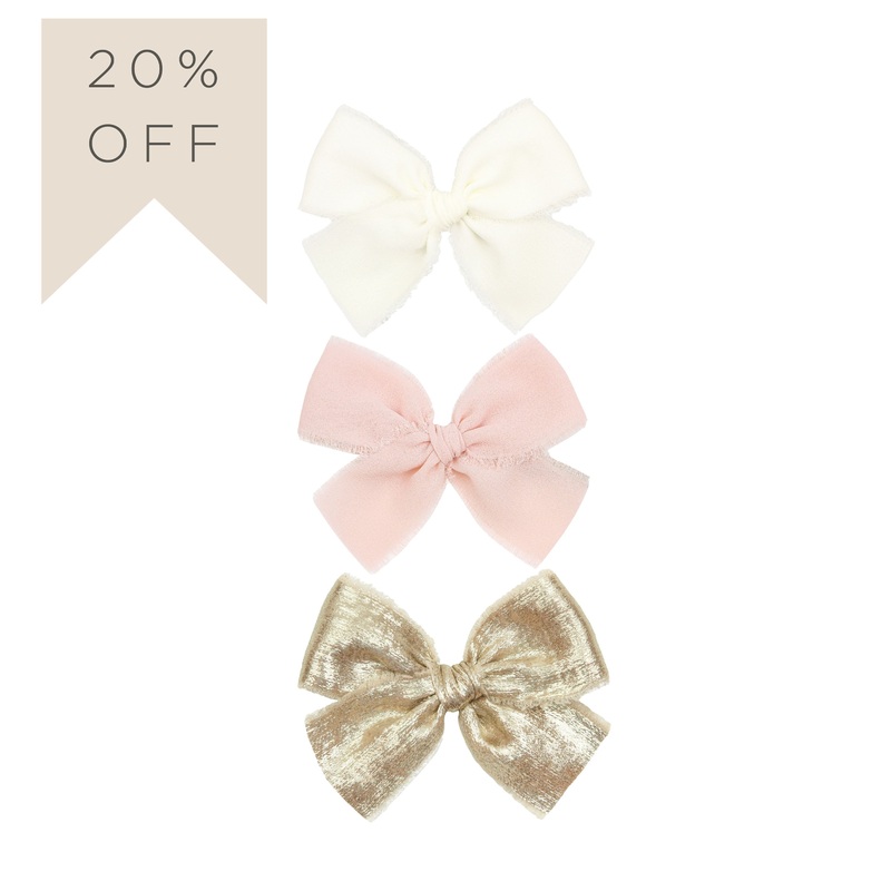 Chiffon Bow 3 Pack: Gold Clips