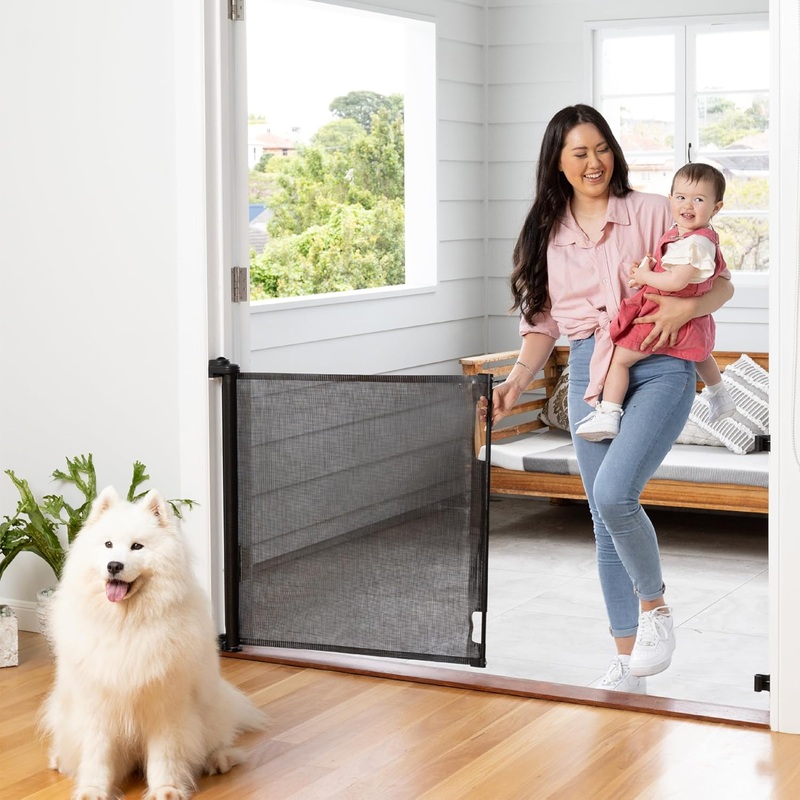 Perma Child Safety Indoor/Outdoor Retractable Baby Gate, Black, 33″x71″