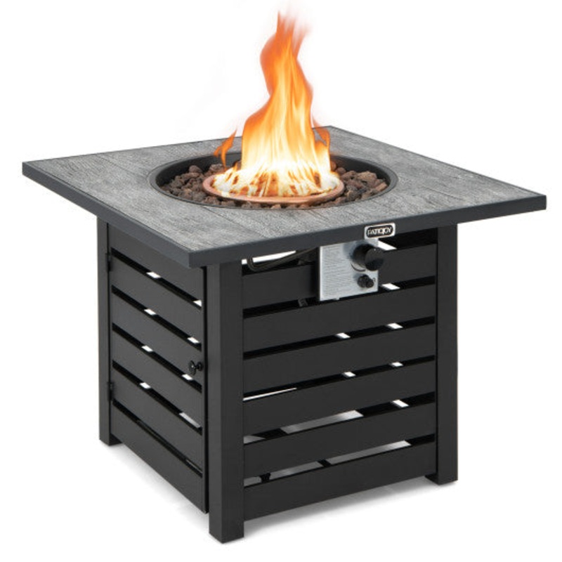Square Propane Fire Pit Table With Lava Rocks and Rain Cover