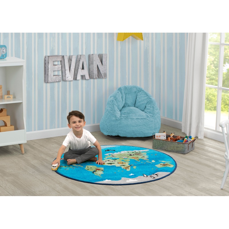 World Map Round Area Rug for Kids, 39-Inch