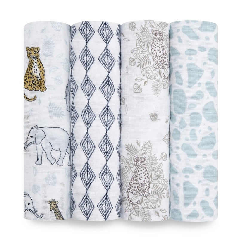 Aden + Anais Swaddle Cotton Muslin 4 Pack Jungle 47″ x 47″