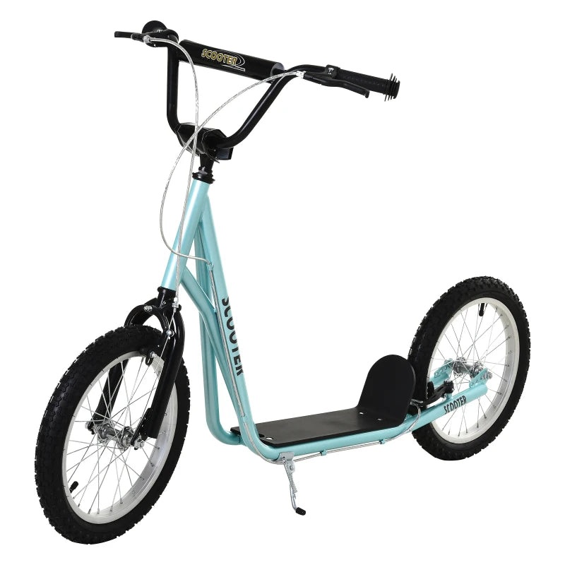 Aosom Youth Scooter Kick Scooter for Kids 5+ with Adjustable Handlebar 16″ Front and Rear Dual Brakes Inflatable Wheels, Blue