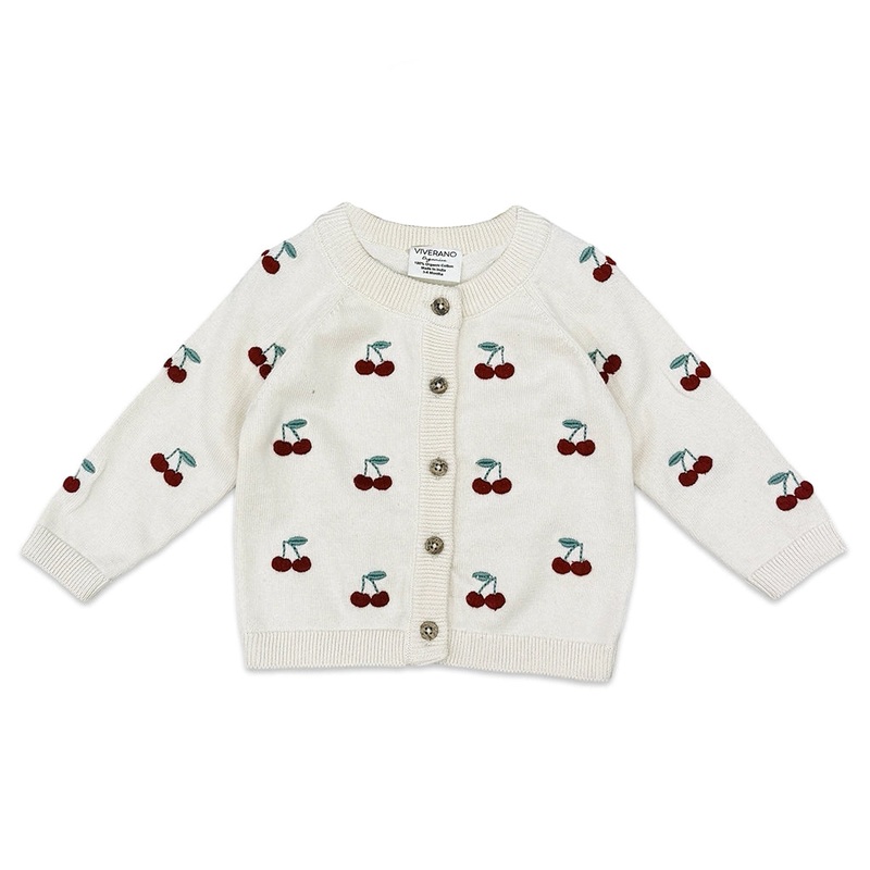 Embroidered Sweater Knit Baby Cardigan Cherry
