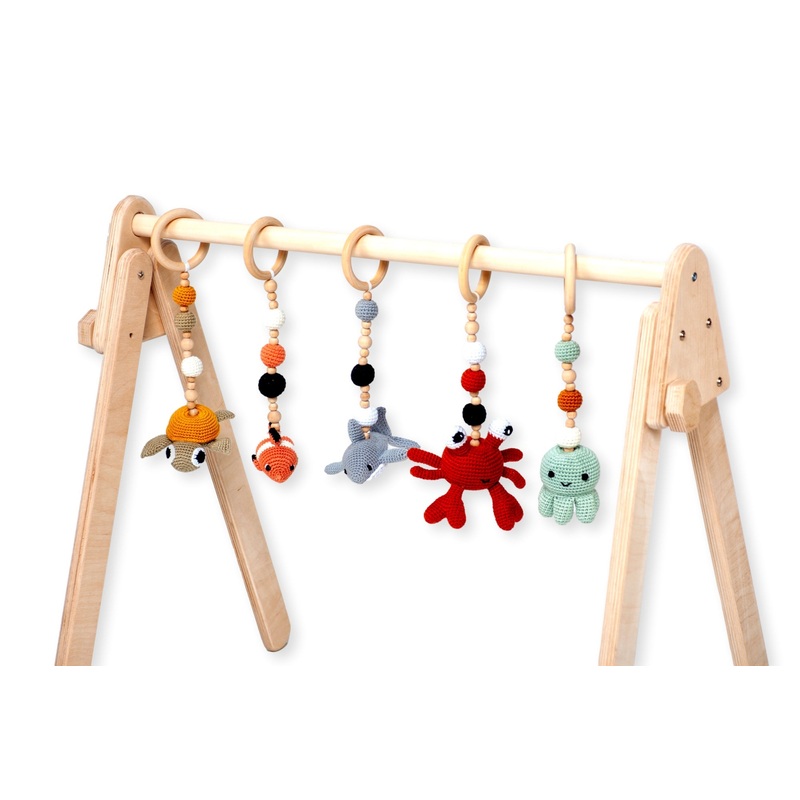 Montessori Baby Gym & Hanging Toys Set | Wooden Play Gym for Babies