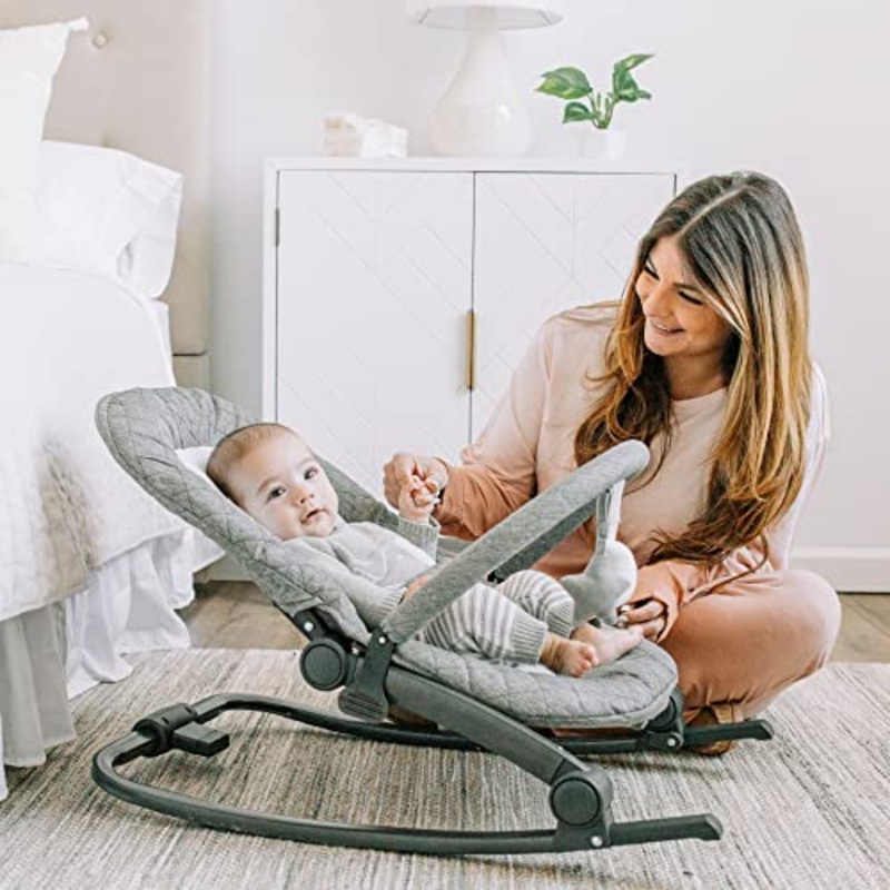 Baby Delight Go with Me Aura Deluxe Portable Rocker & Bouncer, Quilted Charcoal Tweed