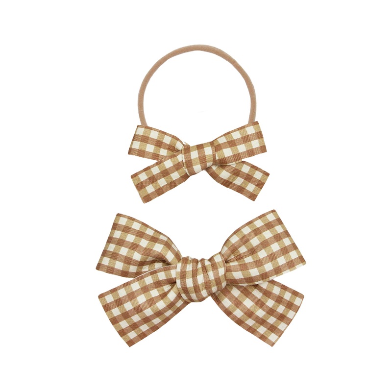 Leather – Bronze Check Bow Headband