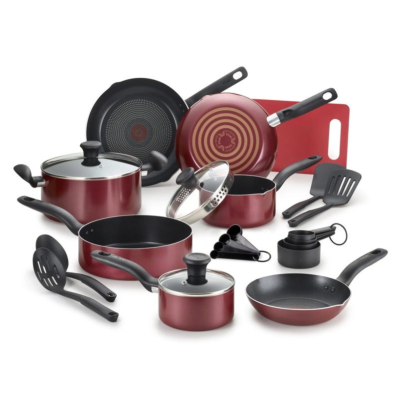 T-fal 17pc Simply Cook “Prep N Cook” Cookware Set Red: Nonstick Pan & Pot Set, Oven-Safe, Dishwasher-Safe, Stay-Cool Handles