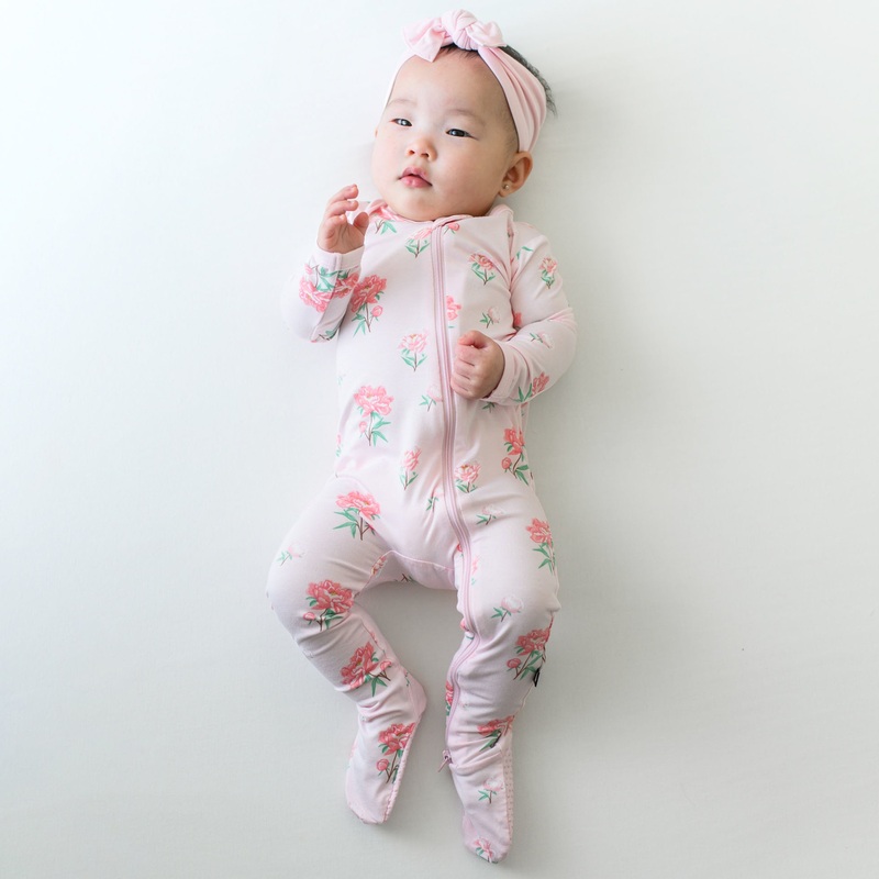 Zippered Footie in Sakura Peony