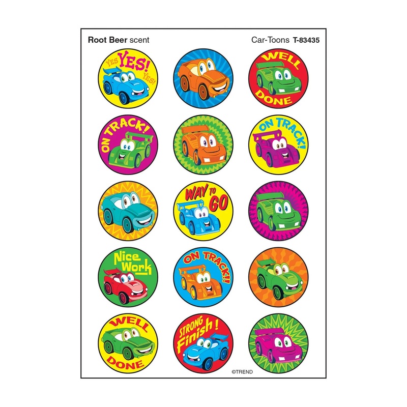 Car-Toons, Root Beer scent Scratch ‘n Sniff Stinky Stickers  Large Round