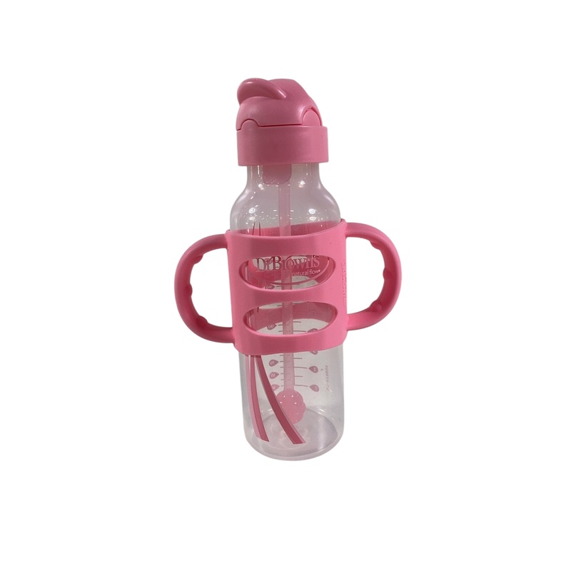 Dr. Brown’s Milestones Sippy Spout Bottle with Silicone Handles, Pink, 8oz, 1 pack, Narrow-Neck
