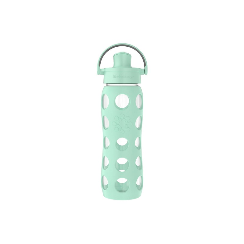 Lifefactory 22oz Glass Water Bottle With Silicone Sleeve & Active Cap: Mint