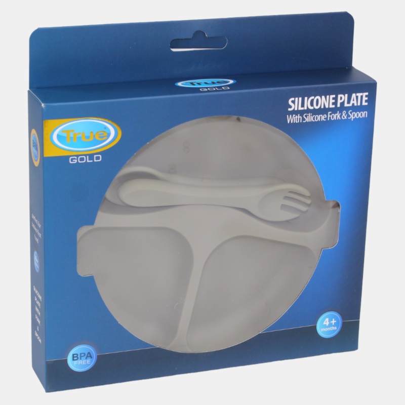 True Gold Silicone Feeding Set  Plate, Fork & Spoon  Olive Green