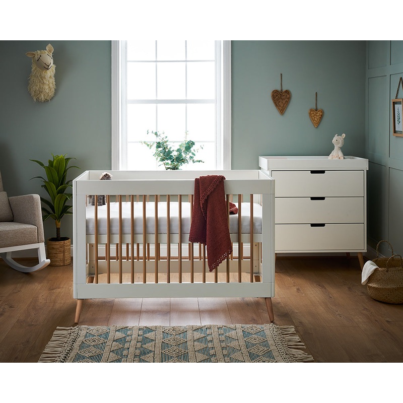 Obaby Maya Mini Cot Bed 2 Piece Room Set – White with Natural