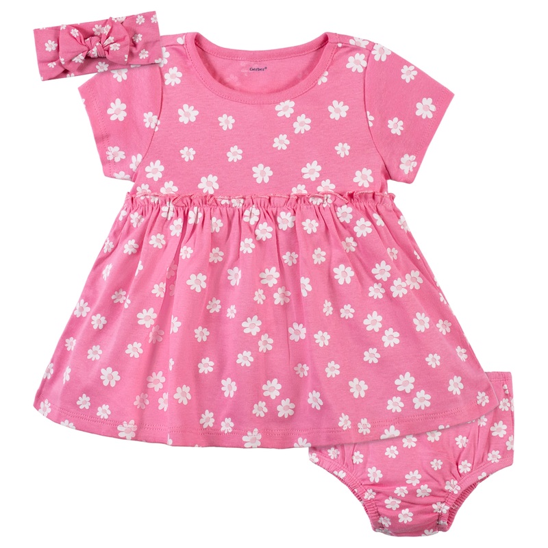 3-Piece Baby & Toddler Girls Summer Blossom Dress, Diaper Cover & Headband Set