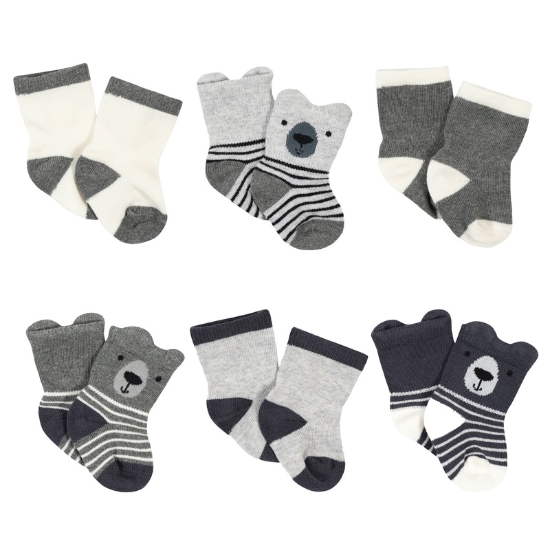 6-Pack Baby Boys Bear Wiggle Proof Socks