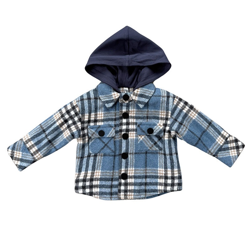 Hooded Shacket – Blue Plaid