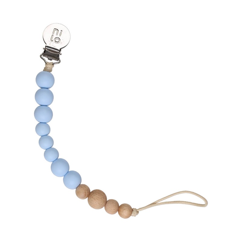 Wood + Silicone Beads Pacifier Holder Baby Blue