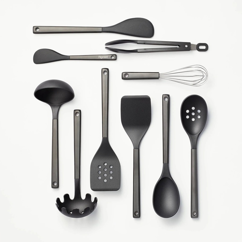 10pc Stainless Steel/Nylon Kitchen Utensil Set Black – : Dishwasher-Safe Cooking Tools, Adult Use