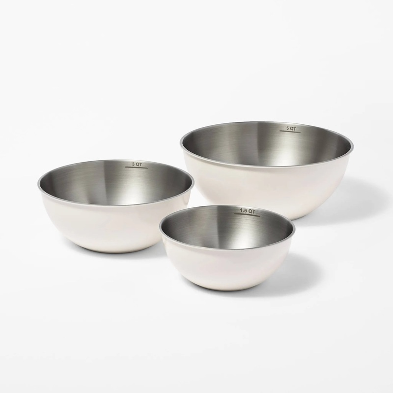 3pc (5qt, 3qt & 1.5qt) Stainless Steel Non-Slip Mixing Bowls