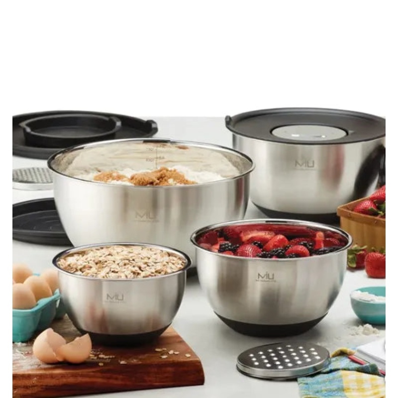 8 Piece Stainless Steel Mixing Bowls Set with Graters & Lids (See Description)