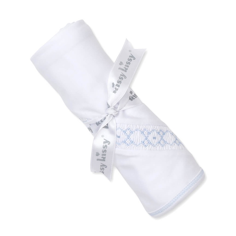Kissy Kissy Hand Smocked Blanket CLB Summer 24 White Blue