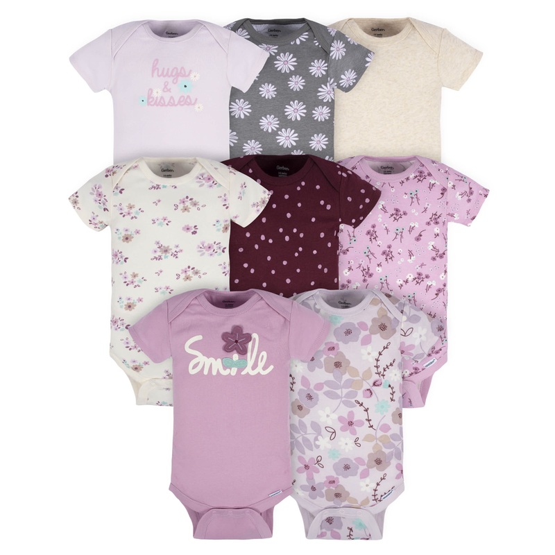 8-Pack Baby Girls Lavender Garden Onesies Bodysuits