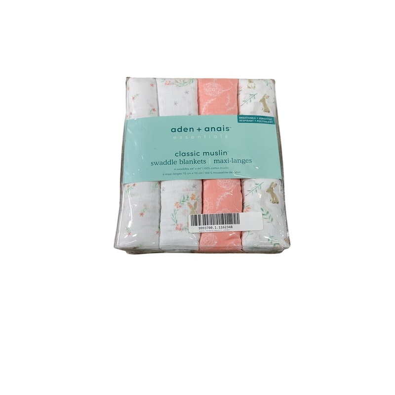 Aden + Anais Cotton Muslin Swaddle, 4 Pack, Classic Muslin, 44″ x 44″, Blushing Bunnies