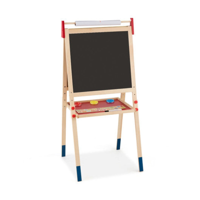 All-in-One Wooden Height Adjustable Kid’s Art Easel With Magnetic Stickers and Paper
