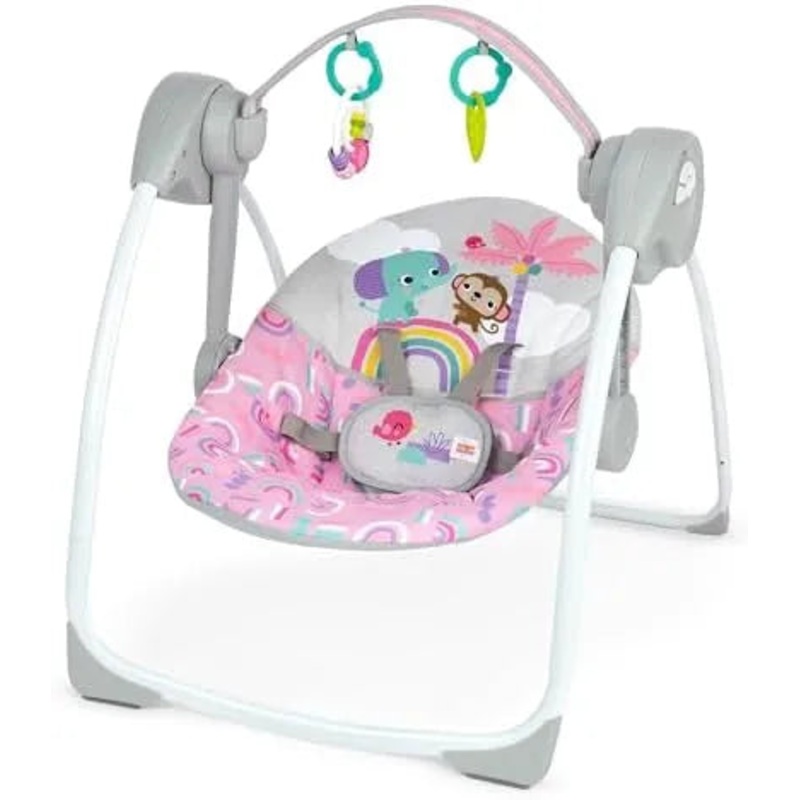 Bright Starts Pink Paradise Portable Compact Automatic Baby Swing with Music, Unisex, Newborn + (See Description)