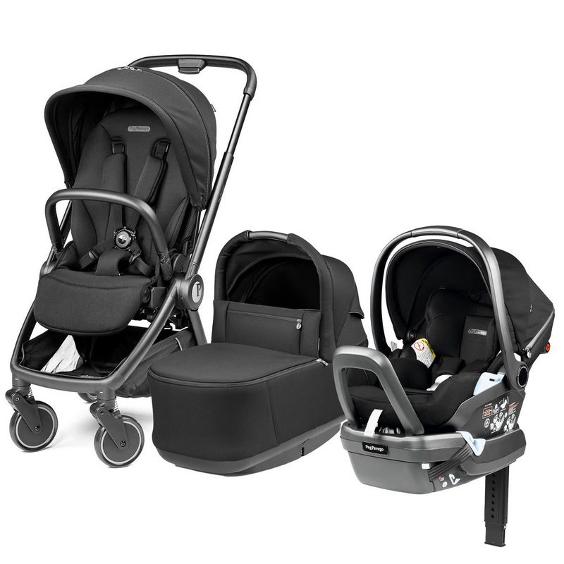 Peg Perego City Loop Stroller + Bassinet +  Primo Viaggio Lounge Travel System Bundle – Black / True Black / True Black