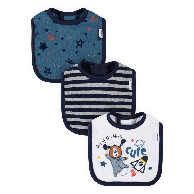 3-Pack Baby Boys Space Terry Bibs