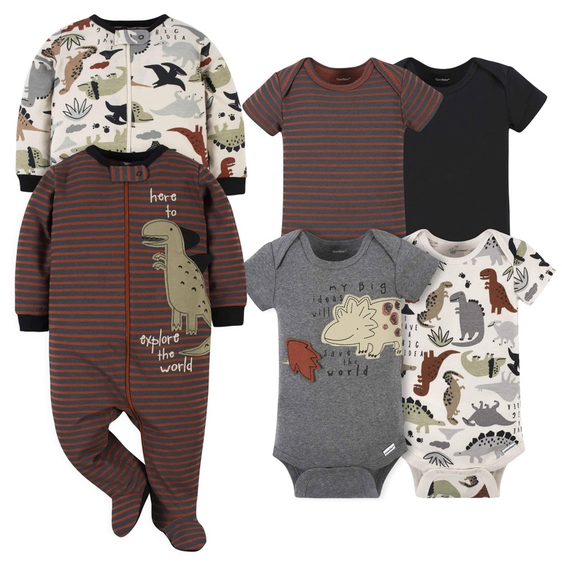 6-Piece Baby Boys Dino Onesies Bodysuit and Sleep ‘N Play Set