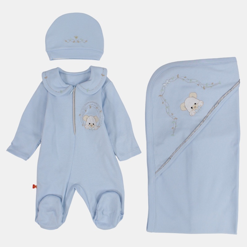 Baby Boys Cotton Baby Footie Set  Teddy Bear 3-Piece Set