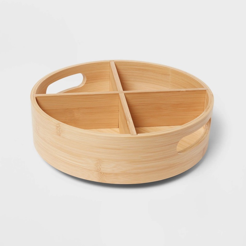 Bamboo 4 Compartment Lazy Susan Turntable with Dividers