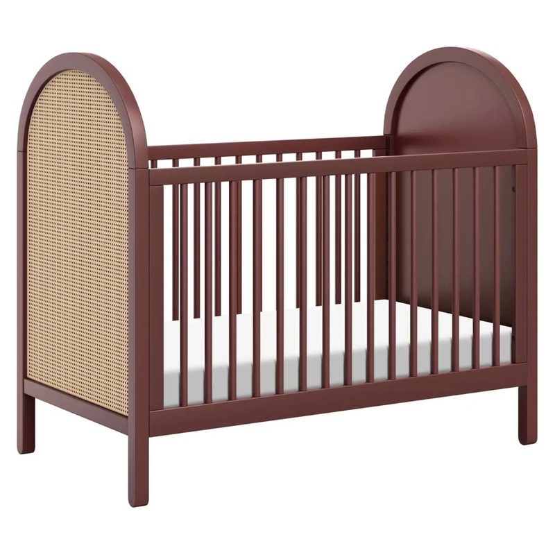 Bondi Cane 3-in-1 Convertible Crib w/ Toddler Bed Kit – Crimson with Natural Cane