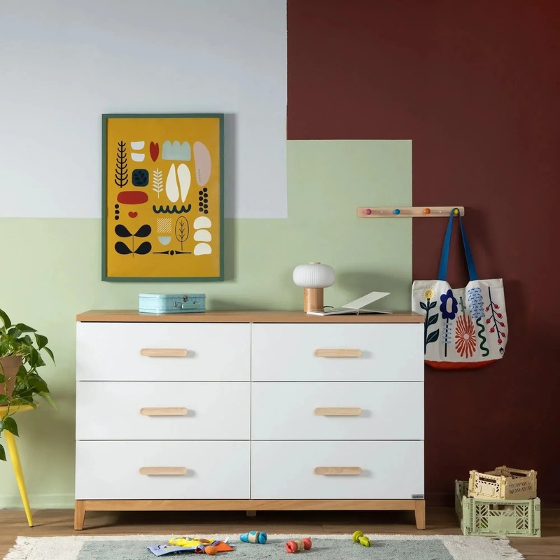 Dadada – Lala Big Six Drawer Dresser – White + Red Oak