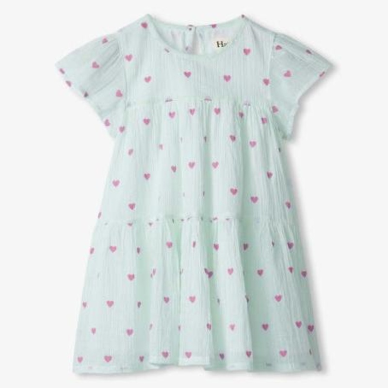 Hatley Little Hearts Woven Cake Puff Dress | Blue Light