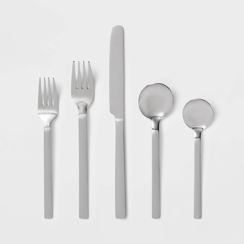 30pc Squared Straight Flatware Set with Caddy, Service for 6