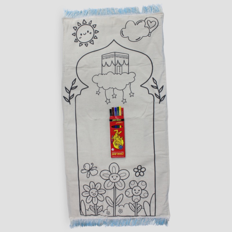 Coloring Prayer Mat for Kids (Kaa’ba & Flowers)