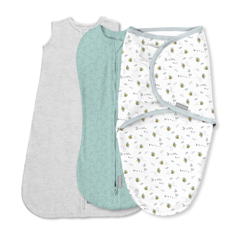 SwaddleMe by Ingenuity Comfort Pack – Size 0-3 Months, Pod, Original Swaddle, Night Sack, 3pk – Little Bees